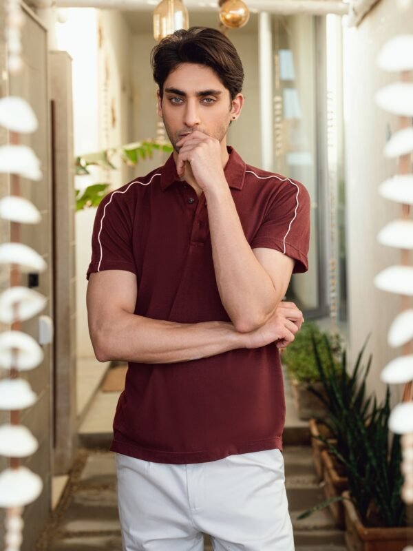 Maroon Raglan Sleeve Pique Sporty Polo