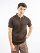 Dark Brown Drop Needle Flat Knit Polo